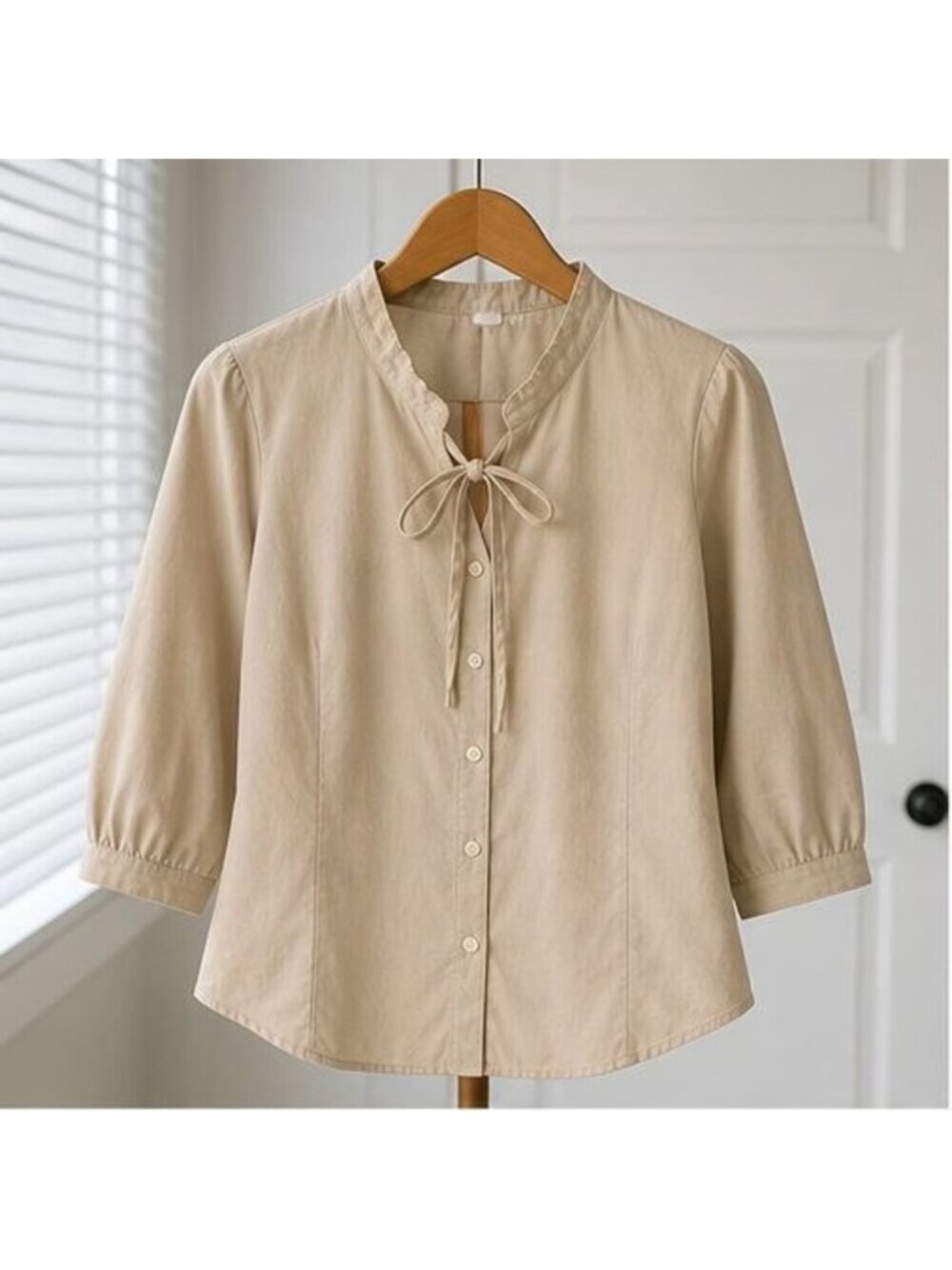 Sand Tie Neck Blouse